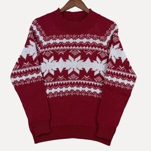 Knit Nordic Sweater Red White Mock Neck Pullover Winter S Fair Isle Holiday